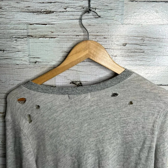 n:PHILANTHROPY Gray  distressed lace up Slouchy Sweatshirt sweater size small - Picture 6 of 9